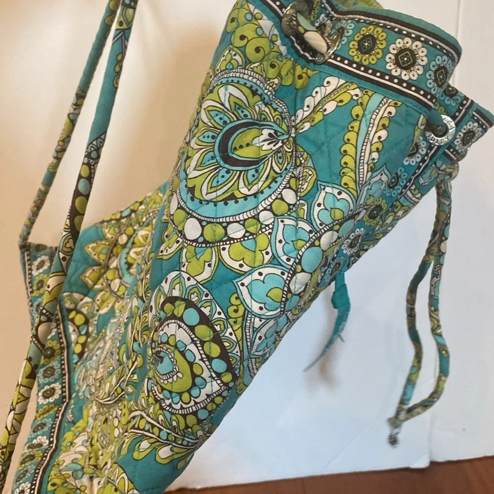 Vera Bradley quilted poppy teal color drawstring backpack book bag purse 15x12